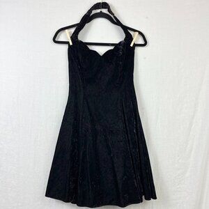 80s Steppin Out Crushed Velvet Halter Dress Womens S Tulle Tutu Punk Goth Prom